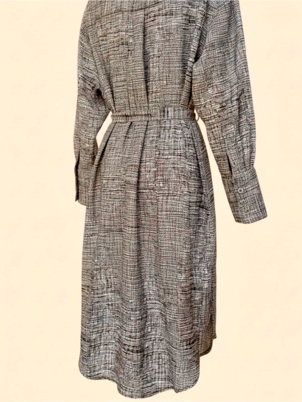 Banana Republic Satin Gray & Black Long Sleeve Geo Print Mini-Shirt Dress Size L - Picture 4 of 11